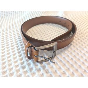 Joseph Abboud Brown Leather Belt 36 Made In Italy Genuine Leather Brogue Dress